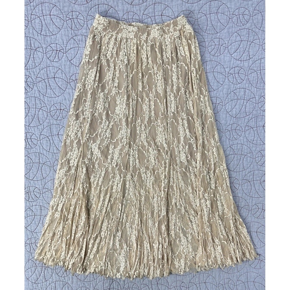VTG Patricia Wolf Lace‎ Overlay Western Floral Maxi Skirt Medium / Made In Texas